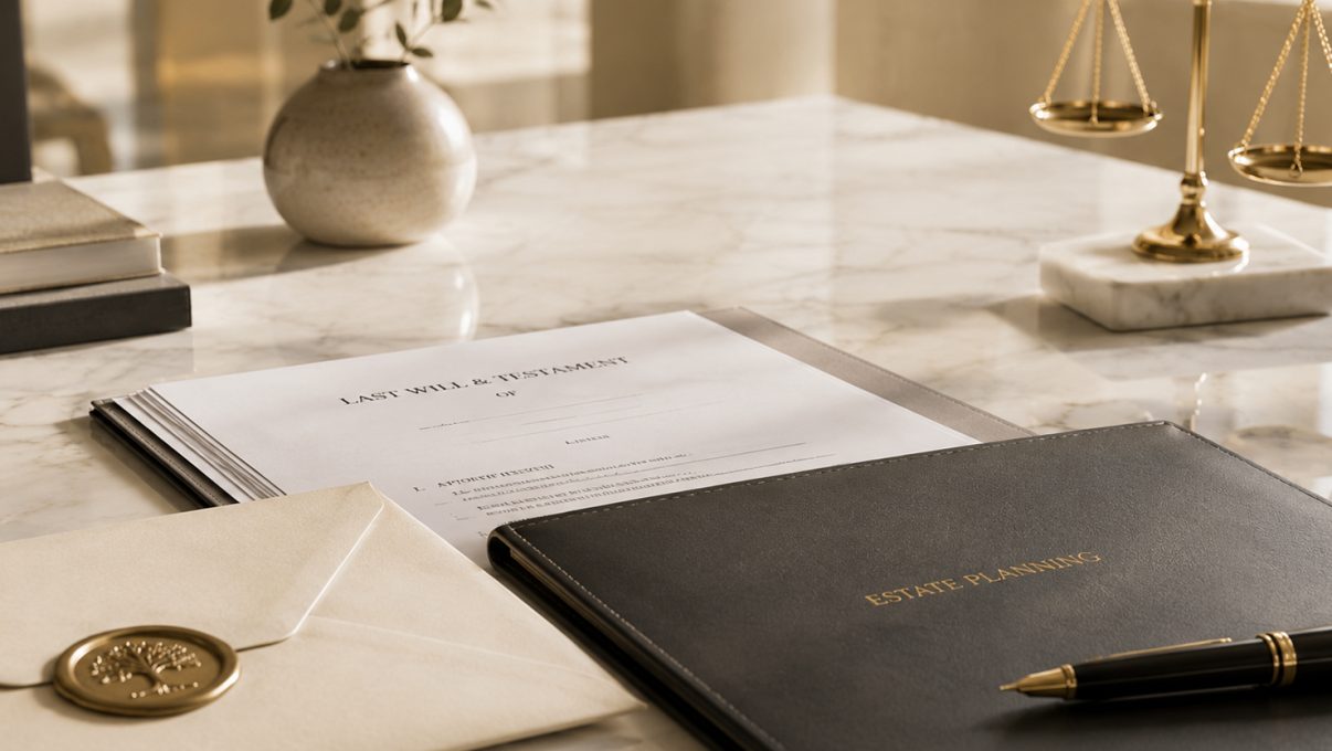 DIFC Will and estate planning documents with scales of justice in the UAE