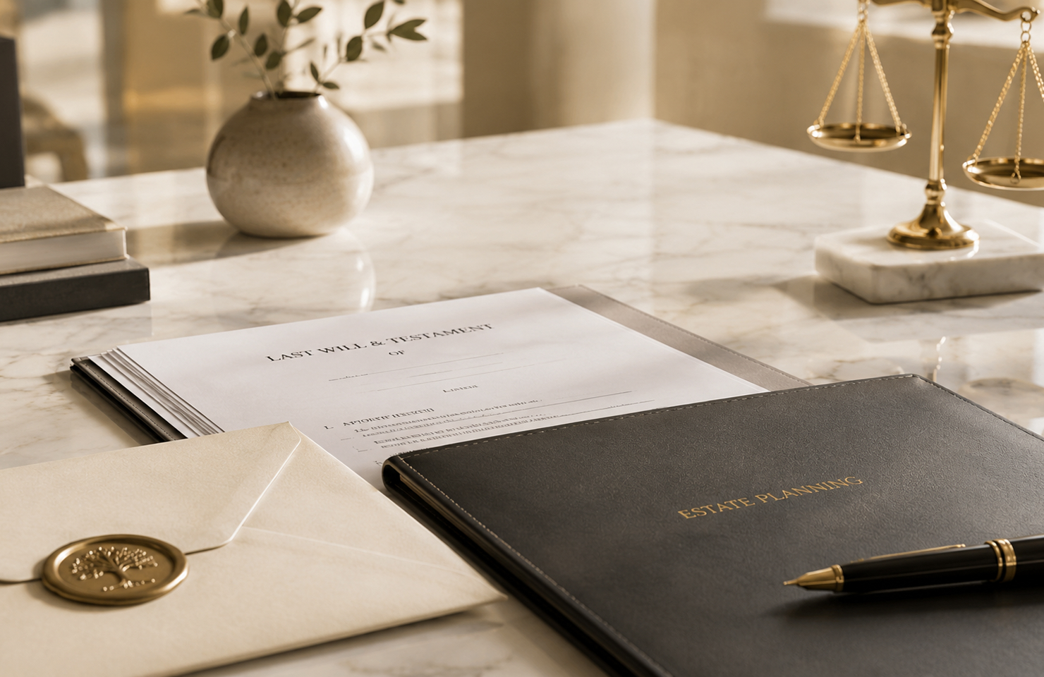 DIFC Will and estate planning documents with scales of justice in the UAE
